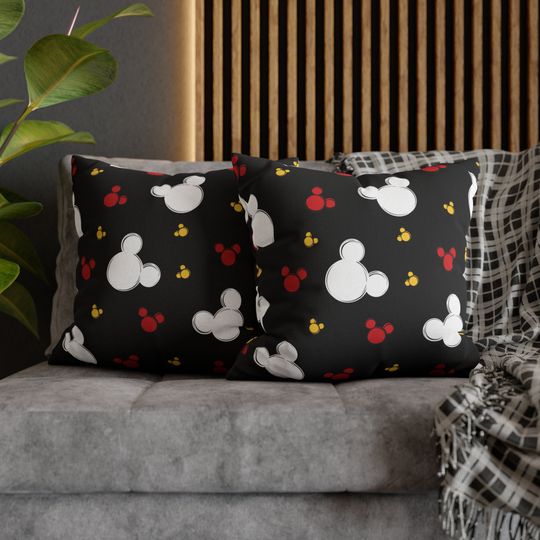 Black Background Mickey All Over Print Throw Pillow, Disney Pillow