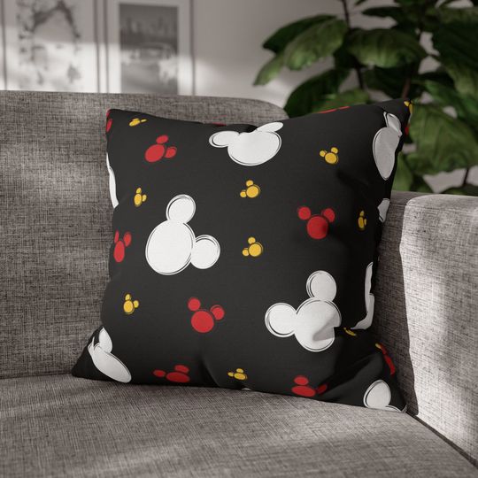 Black Background Mickey All Over Print Throw Pillow, Disney Pillow