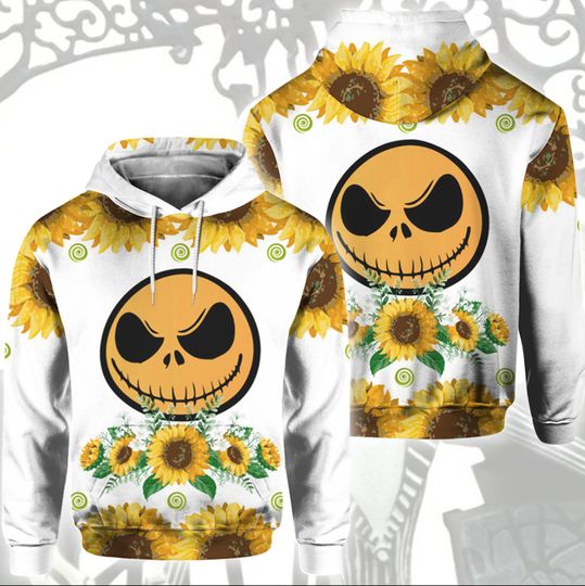Jack Skellington Sunflower Unisex Pullover 3D Hoodie All Over Print, Jack Skellington Unisex Pullover 3D Hoodie All Over Print