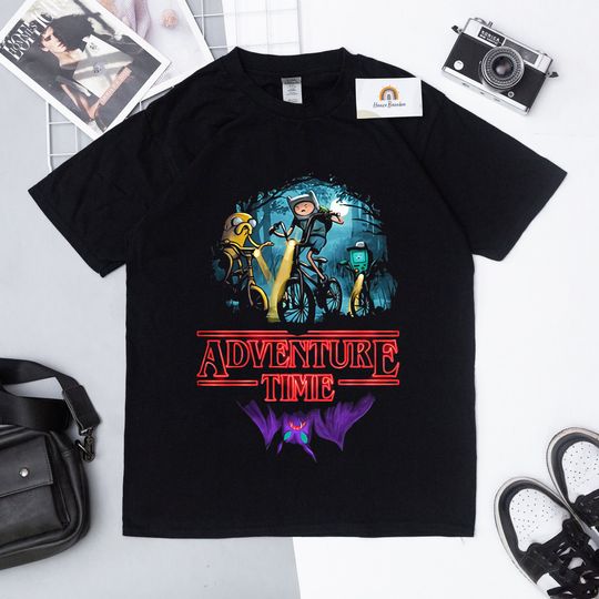 Adventure Time And Stranger Things Mashup Logo Designed Tee For Men Women Pure Cotton Unisex T Shirt