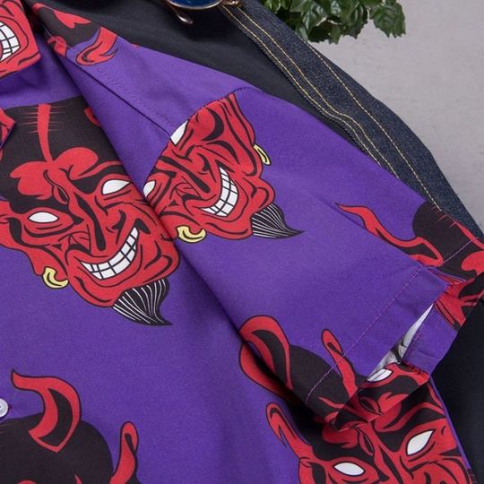 Purple Red Devil Harajuku Oversized Graphic Button Down Hip Hop Hawaiian