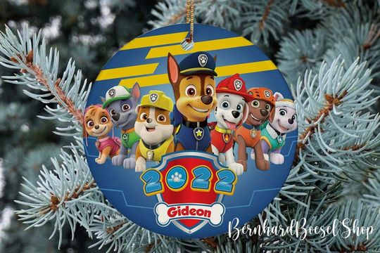 Personalized Paw Patrol Ornament, Paw Patrol Xmas Ornament