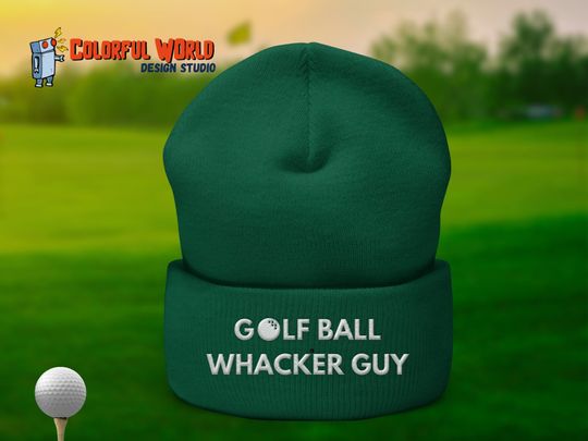 Golf Ball Whacker Guy Beanie: Funny Embroidered Cuffed Hat