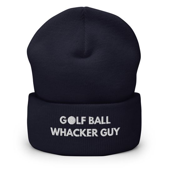 Golf Ball Whacker Guy Beanie: Funny Embroidered Cuffed Hat