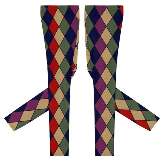 Harlequin Jester Fool Clown Mens Leggings, Harlequin Costume, Cosplay