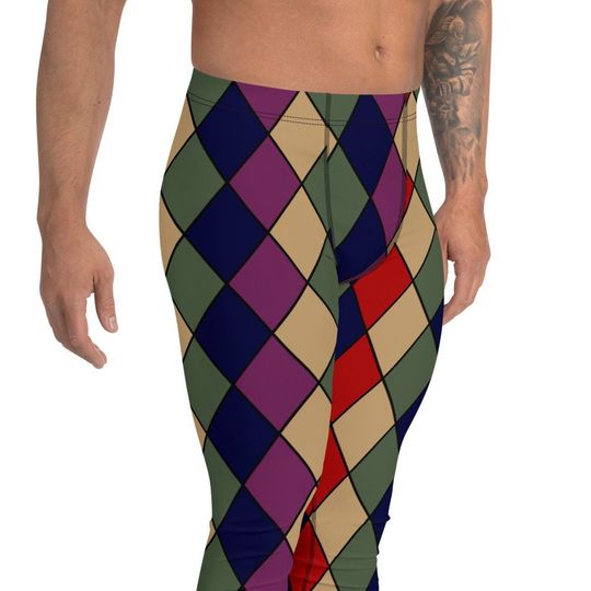 Harlequin Jester Fool Clown Mens Leggings, Harlequin Costume, Cosplay