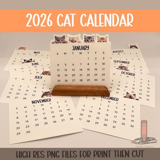 2026 Cute Cat Calendar | Printable Cat Lover Gift | Minimalist Desk Calendar
