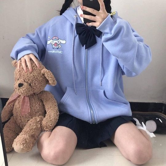 Kuromi Cinamoroll Hoodie Anime Print Cute Kawaii Zip Up Hoodie