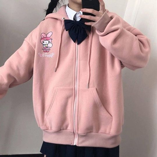 Kuromi Cinamoroll Hoodie Anime Print Cute Kawaii Zip Up Hoodie
