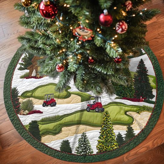 Golf Christmas Tree Skirt, Holiday Golf Decor, Winter Golf Course Tree Mat for Golf Lovers