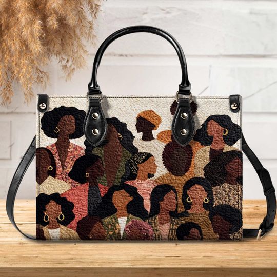 Black Women Leather Handbag, Afro Woman Handbag, African American Women Bag Mother's Day Gift For Black Mom Black Queen Birthday Gift