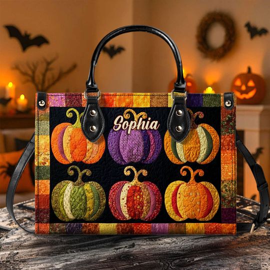 Custom Halloween Pumpkin Leather Handbag with Wallet, Spooky Season Gift for Women