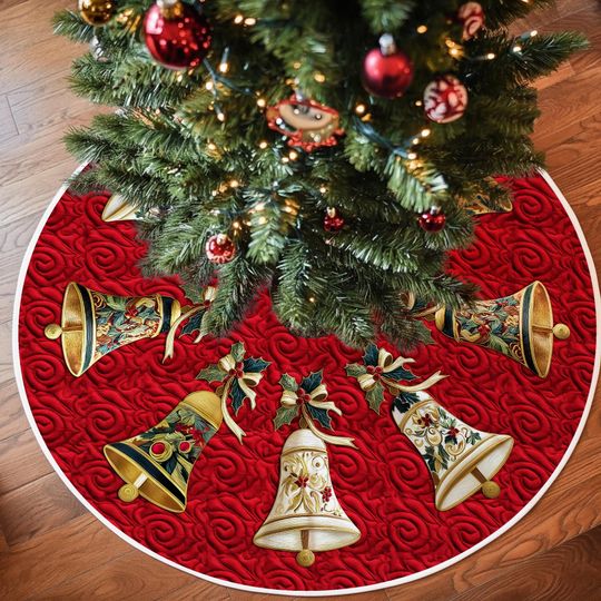 Bells Christmas Tree Skirt for Holiday Home Decorations