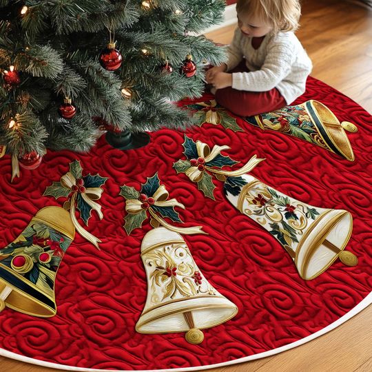 Bells Christmas Tree Skirt for Holiday Home Decorations