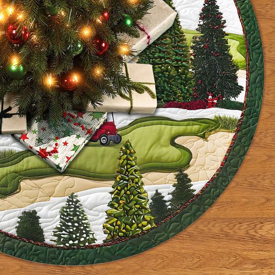 Golf Christmas Tree Skirt, Holiday Golf Decor, Winter Golf Course Tree Mat for Golf Lovers