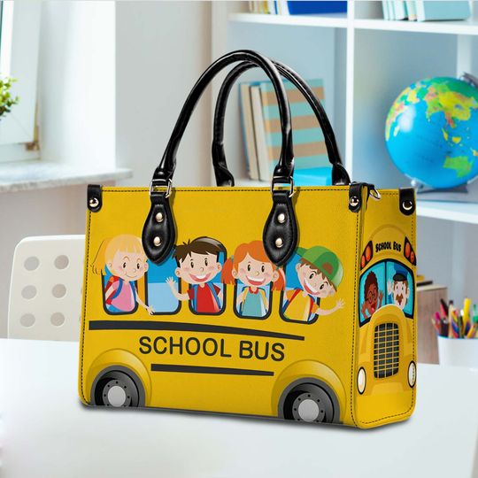 Personalized Leather Bus Driver Handbag with Handle, Back to School Gift, Bus Driver Appreciation Day Gift