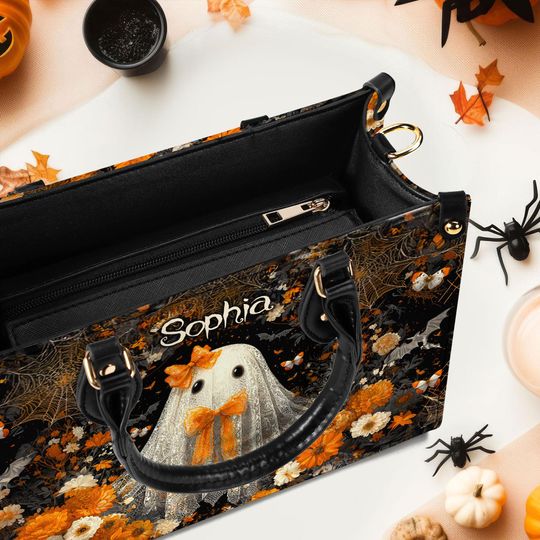 Personalized Cute Lace Ghost Leather Handbag, Halloween Accessories