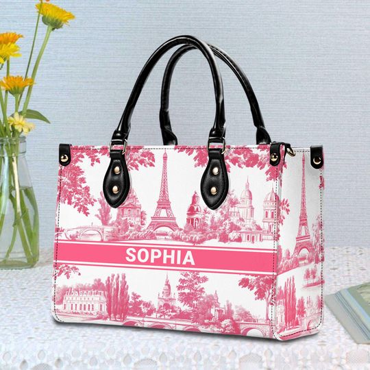 Personalized Paris French Toile De Jouy Leather Bag