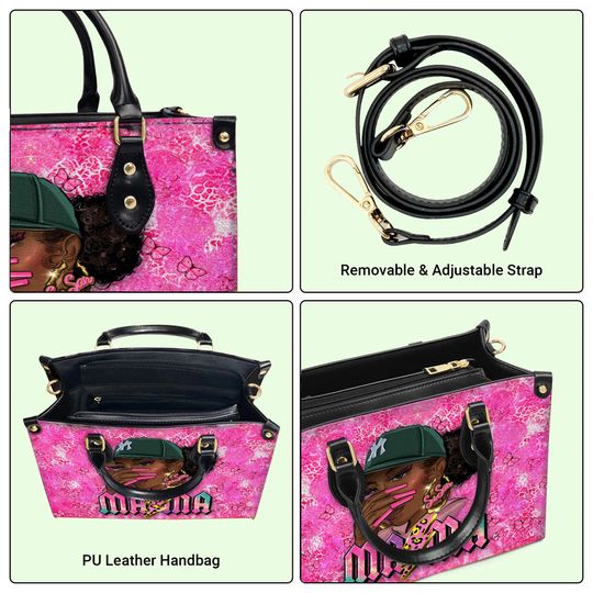 Custom Name Black Mom Leather Bag, Mother's Day Gift