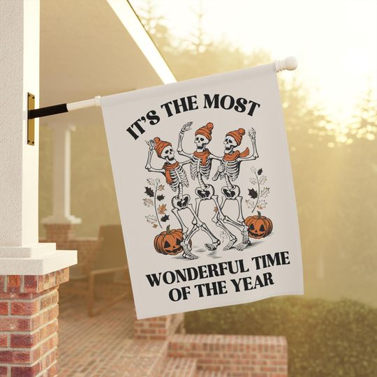 Skeleton Halloween Garden Flag, Spooky Garden Flag, Halloween House Banner, Fall Yard Flag, Spooky Garden Decor, Goth Garden, Halloween Sign