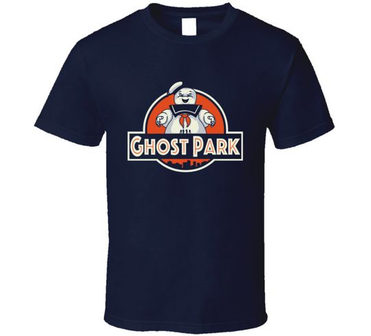Funny Ghost Park Jurassic Park Logo Mashup Ghost Busters Stay Puft Marshmellow Man T Shirt
