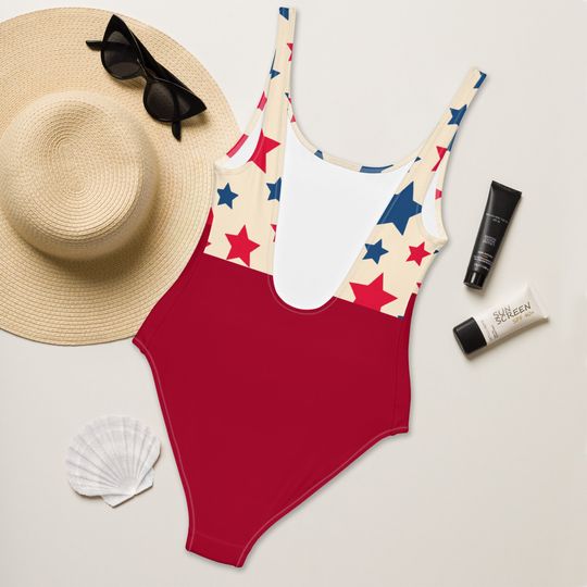 Red and Blue Stars One-Piece Swimsuit/ Forth of July Swimsuit