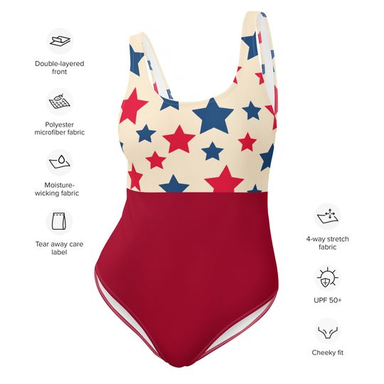 Red and Blue Stars One-Piece Swimsuit/ Forth of July Swimsuit
