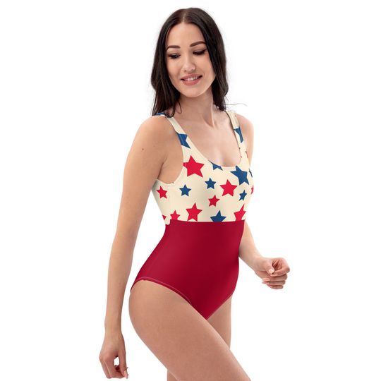 Red and Blue Stars One-Piece Swimsuit/ Forth of July Swimsuit