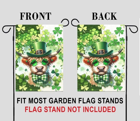 Cow St Patricks Day Welcome Garden Flag, Lucky Irish Cow Yard Decor, Shamrock Heifer Sign, Farmhouse Spring Outdoor D2DL31