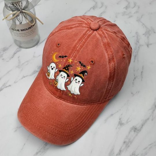 Embroidered Halloween Ghost Cap, Fun Spooky Ghosts Baseball Hat