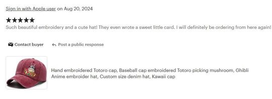 Hand embroidered Totoro cap, Baseball cap embroidered Totoro picking mushroom