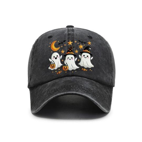 Embroidered Halloween Ghost Cap, Fun Spooky Ghosts Baseball Hat