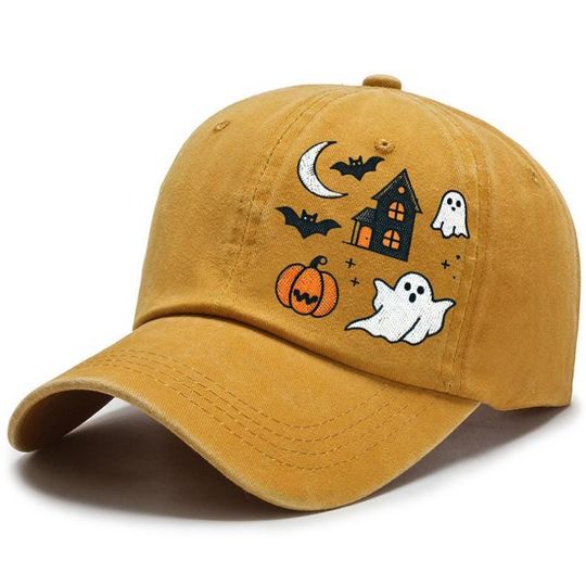 Embroidered Haunted House Cap, Cute Ghosts and Bats Hat