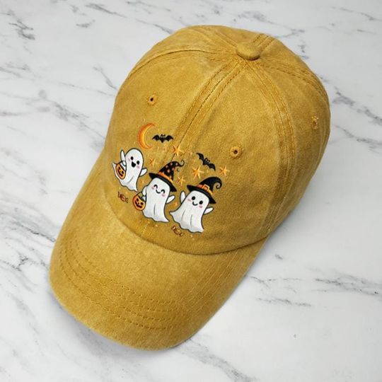 Embroidered Halloween Ghost Cap, Fun Spooky Ghosts Baseball Hat