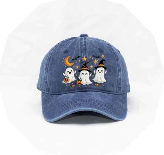 Embroidered Halloween Ghost Cap, Fun Spooky Ghosts Baseball Hat