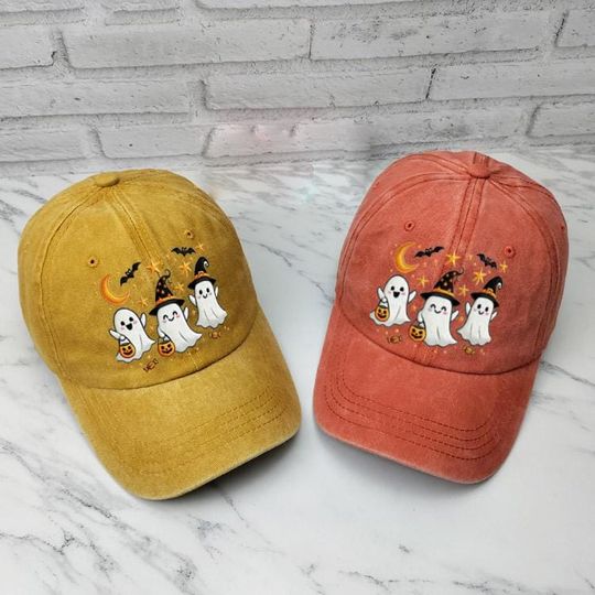 Embroidered Halloween Ghost Cap, Fun Spooky Ghosts Baseball Hat
