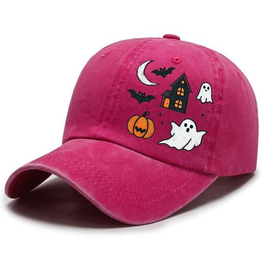 Embroidered Haunted House Cap, Cute Ghosts and Bats Hat