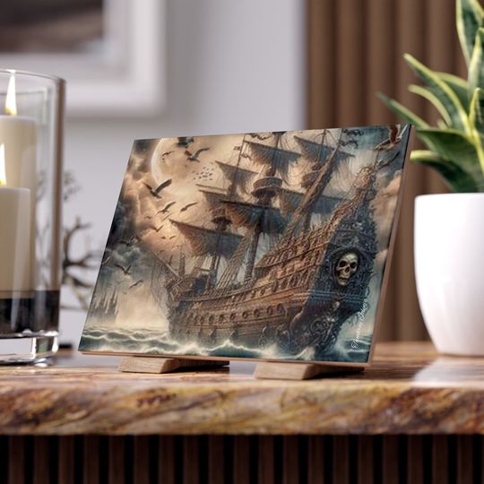 Pirate Ship in the Storm Ceramic Photos Tile, Home Decor
