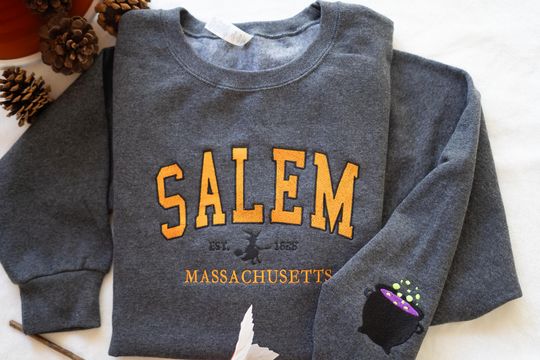 Salem Massachusetts sweatshirt, Hocus Pocus Halloween, Fall Embroidered Sweatshirt