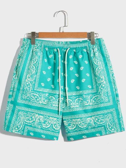 Men Drawstring Waist Paisley Print Shorts