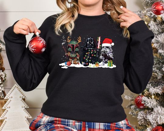 Boba Fett Darth Vader Stormtrooper Christmas Sweatshirt, Disney Christmas Sweatshirt