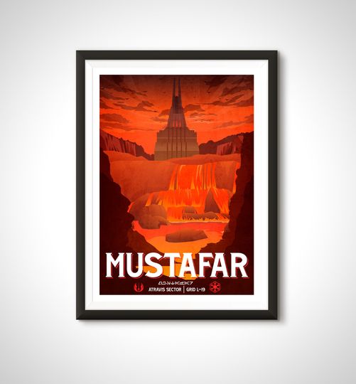 Star Wars Mustafar Poster: Retro Travel Print Sci-Fi Wall Art
