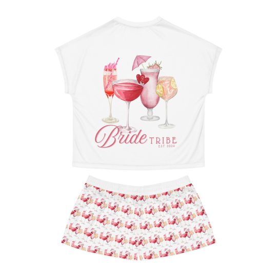 Pajama set, bride tribe bridesmaid pajamas, cocktail bridesmaid gift, it girl holiday pyjama, pink coquette
