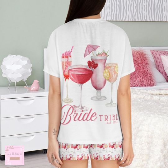 Pajama set, bride tribe bridesmaid pajamas, cocktail bridesmaid gift, it girl holiday pyjama, pink coquette