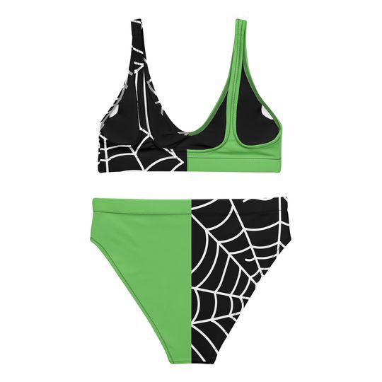 Split Tone Gothic Spiderweb Bikini | Green and Black Two Piece Swimsuit