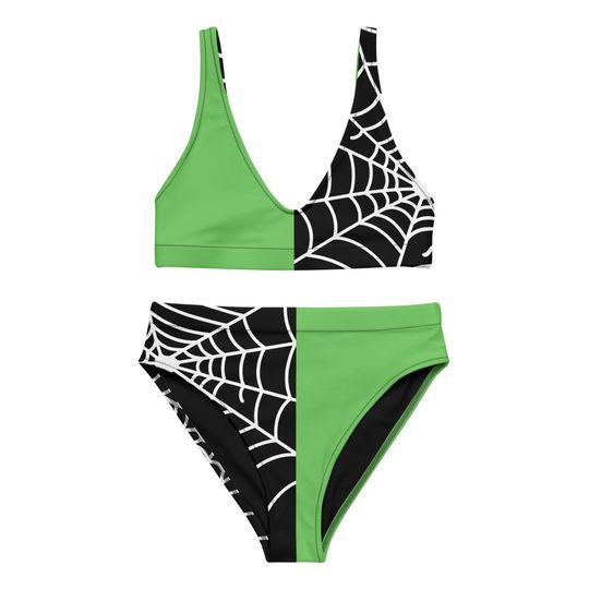 Split Tone Gothic Spiderweb Bikini | Green and Black Two Piece Swimsuit