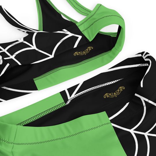 Split Tone Gothic Spiderweb Bikini | Green and Black Two Piece Swimsuit