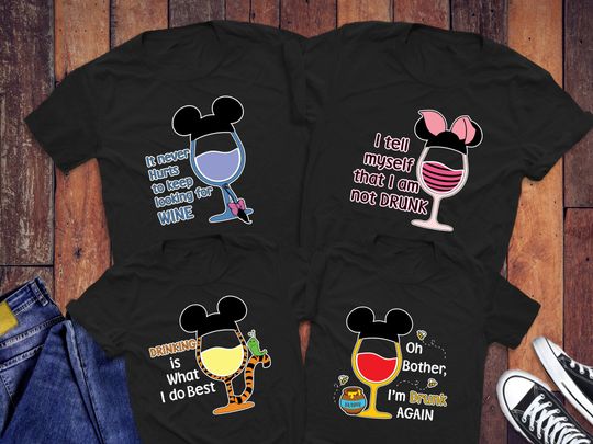 Winnie The Pooh Wine Glasses Shirts, Disneyworld shirts, Disney Character Shirts