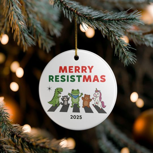 Merry Resistmas 2025 Ceramic Ornament  Funny Political Frog Christmas Tree Decor  Holiday Gift for Activists, Protesters or Free Thinkers