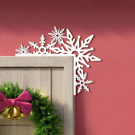 Christmas Door Corner Metal Sign, Snowflake Decor, White Holiday Sign, Window Corner Decor, Seasonal Home Decor